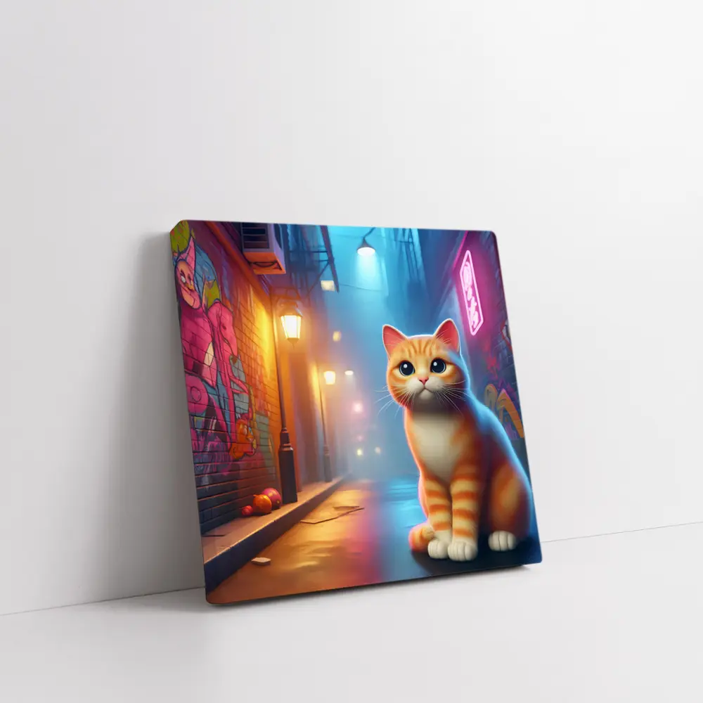 Orange Tabby Cat Neon Alley Graffiti Street – Wall Art