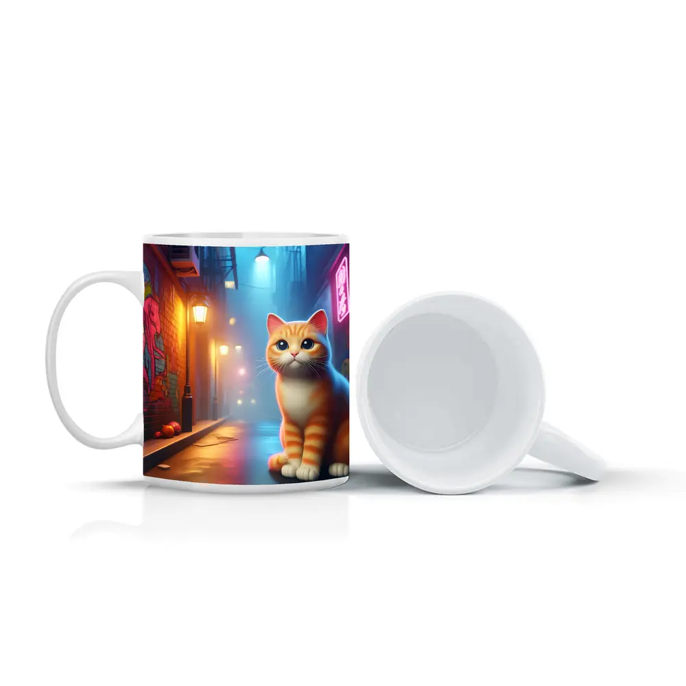 Orange Tabby Cat Neon Alley Graffiti Street – Mugs