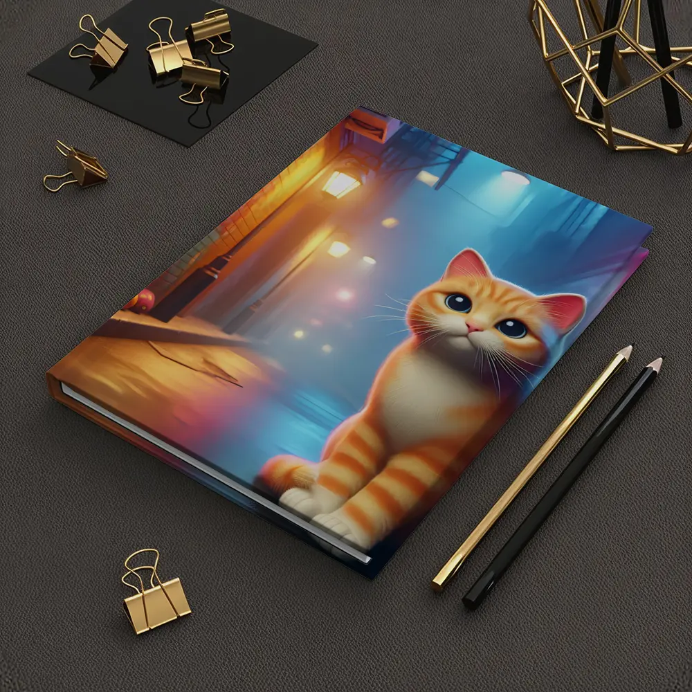 Orange Tabby Cat Neon Alley Graffiti Street – Notebooks