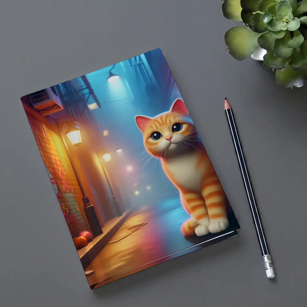 Orange Tabby Cat Neon Alley Graffiti Street – Notebooks