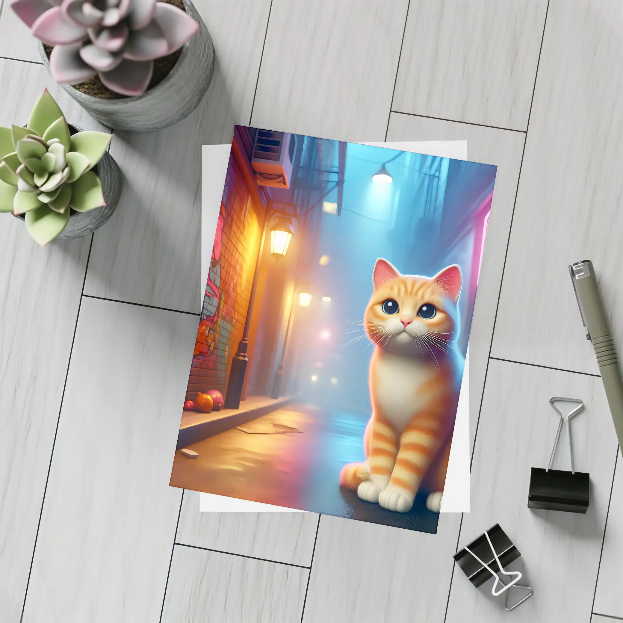 Orange Tabby Cat Neon Alley Graffiti Street – Postcards
