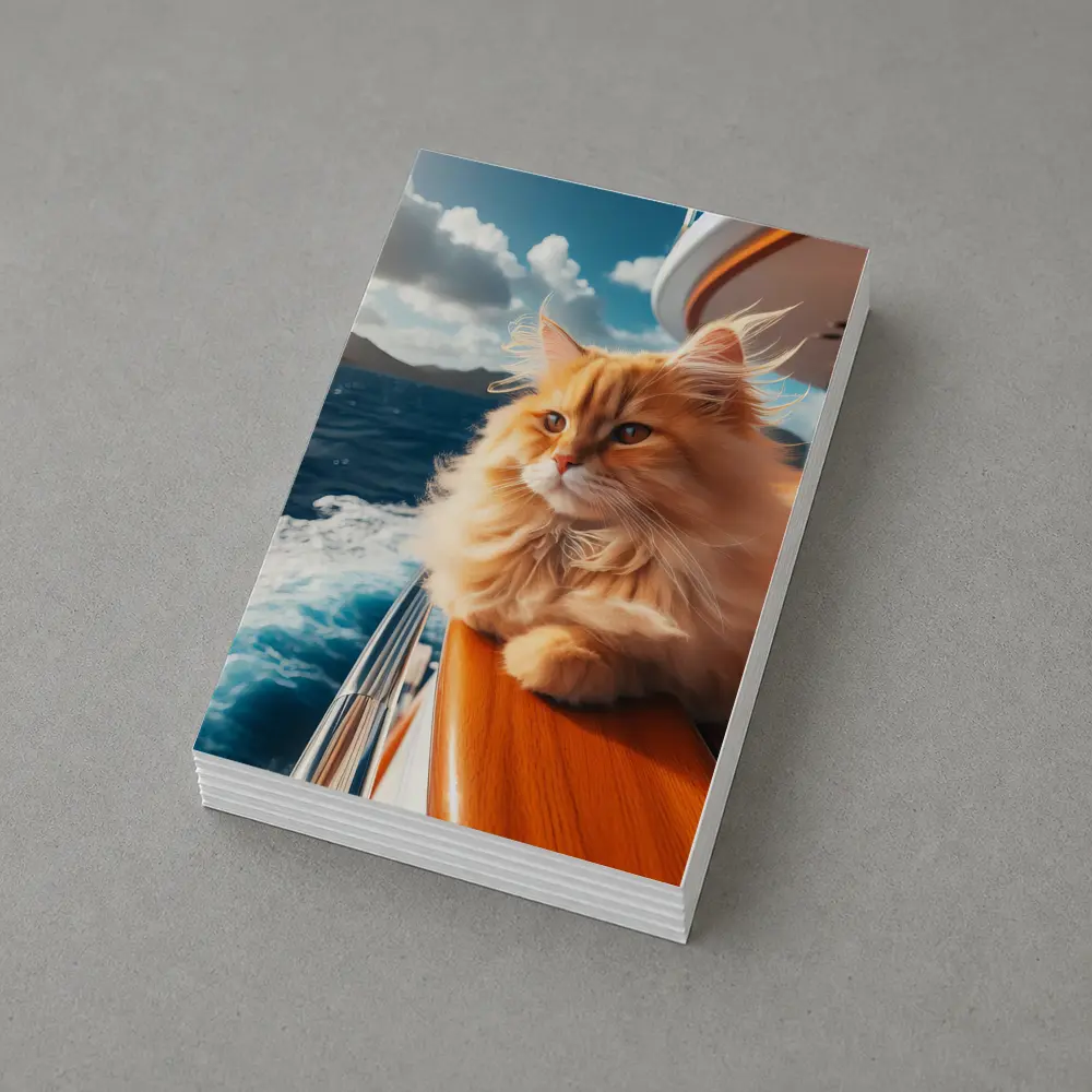 Fluffy Orange Cat on Yacht Ocean – Postcards