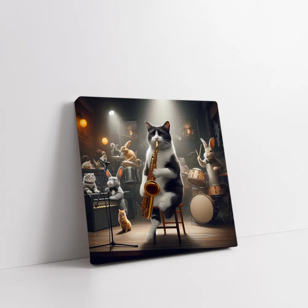 Cat Playing Saxophone Jazz Club Stage – Wall Art