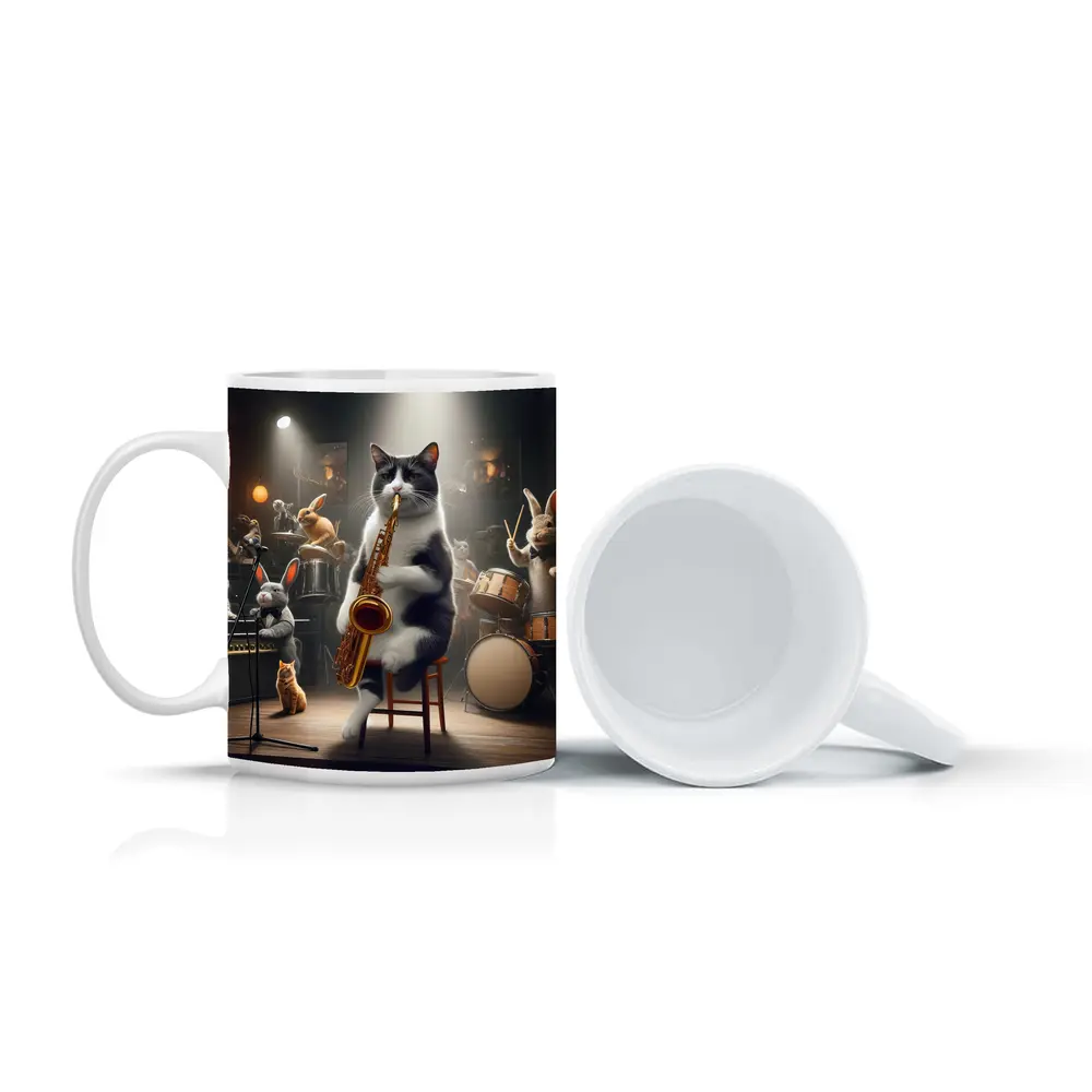 Cat Playing Saxophone Jazz Club Stage – Mugs