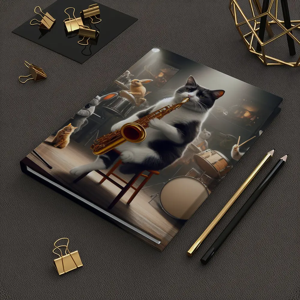 Cat Playing Saxophone Jazz Club Stage – Notebooks