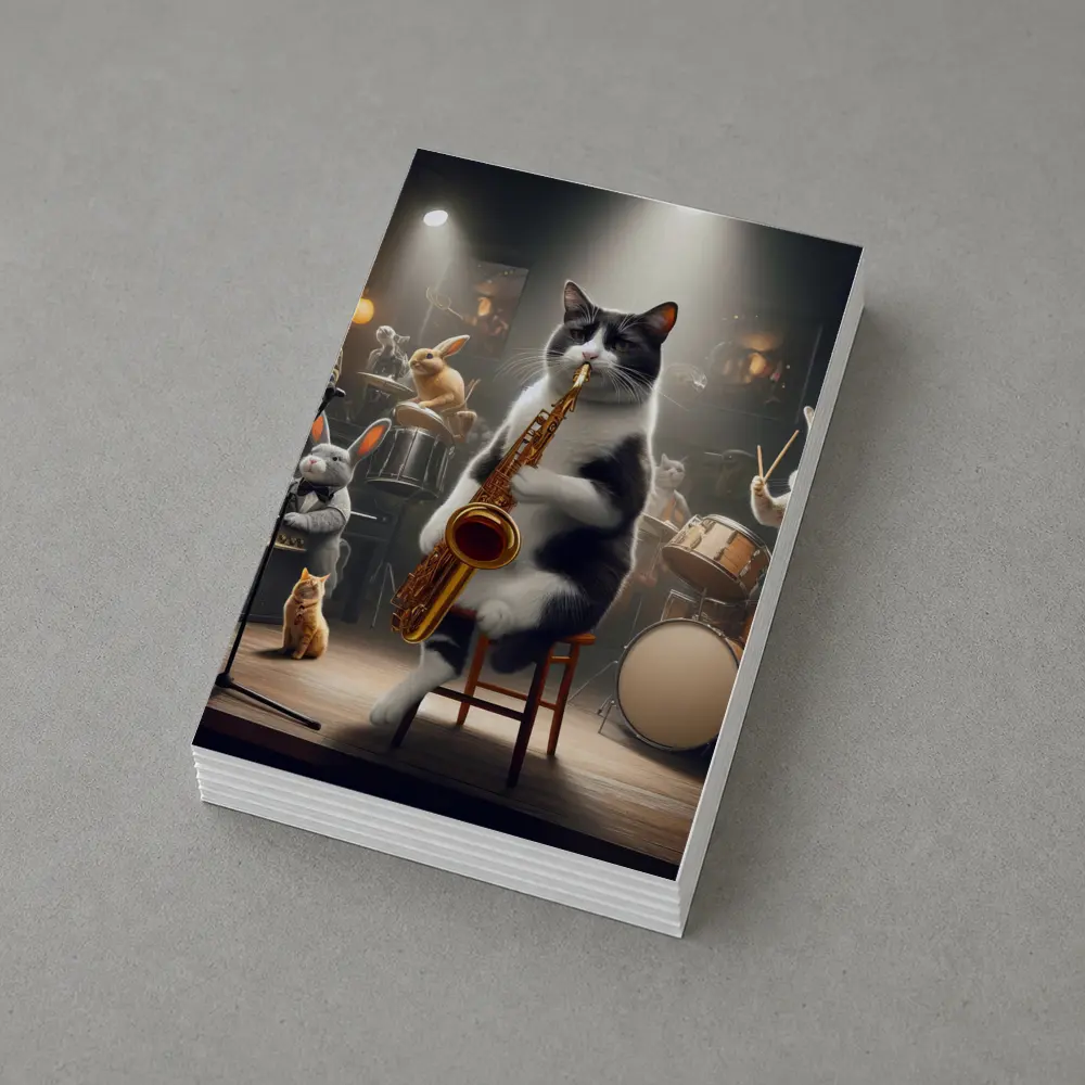 Cat Playing Saxophone Jazz Club Stage – Postcards