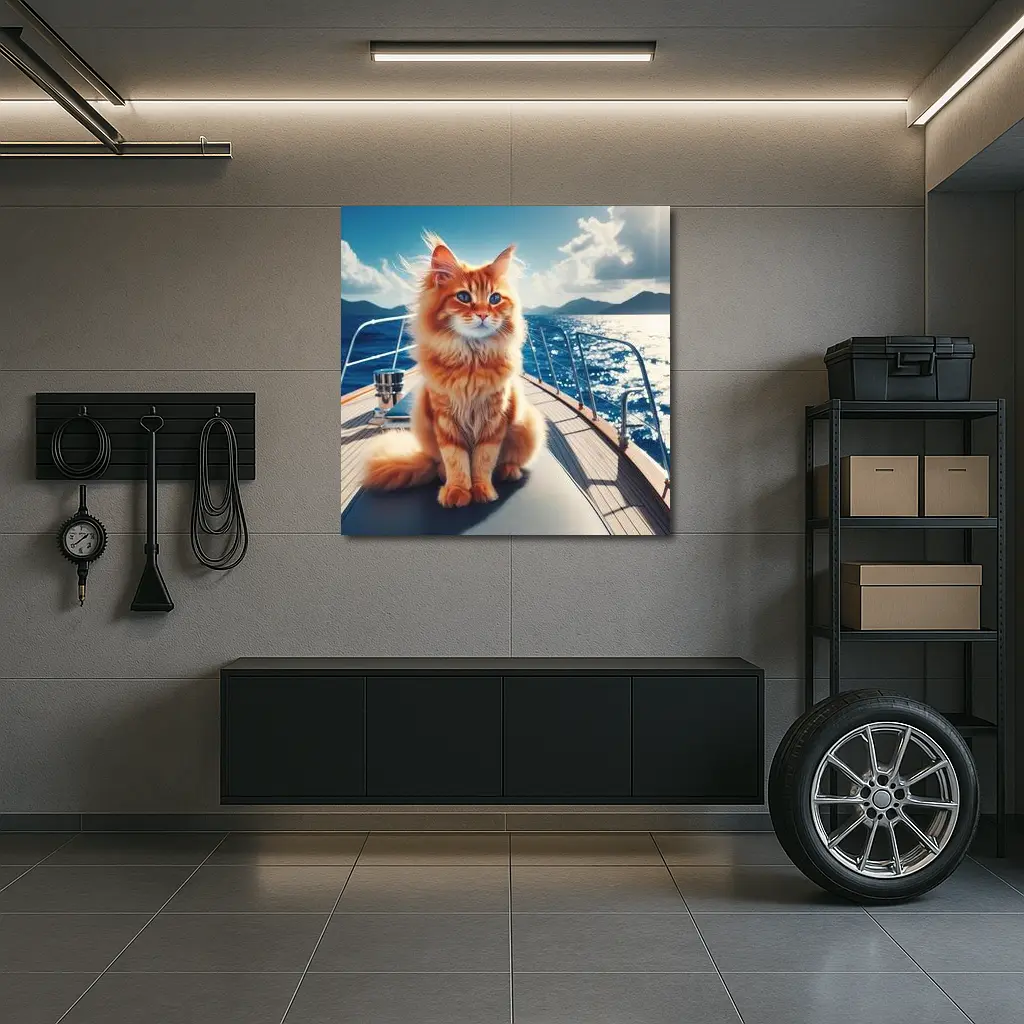 Orange Maine Coon Cat On Sailing Yacht – Wall Art