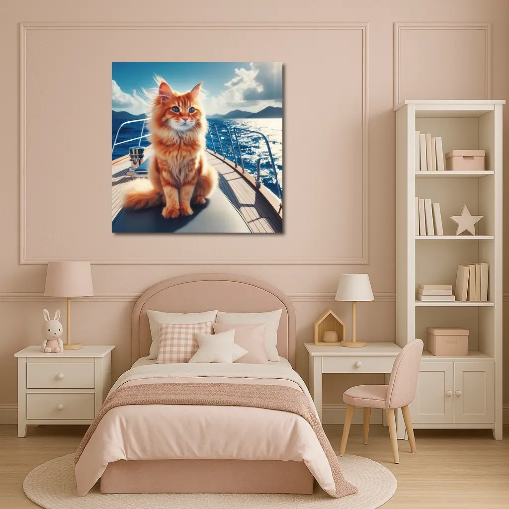 Orange Maine Coon Cat On Sailing Yacht – Wall Art