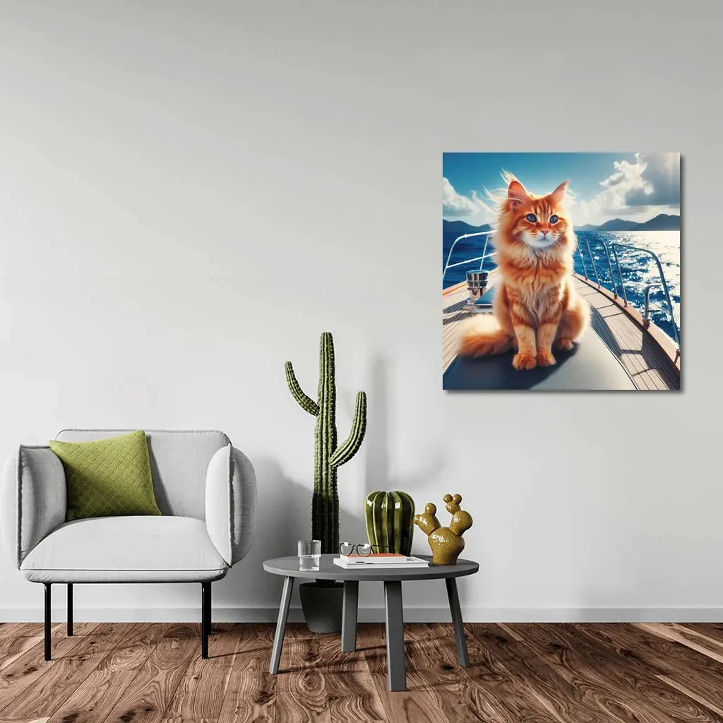 Orange Maine Coon Cat On Sailing Yacht – Wall Art