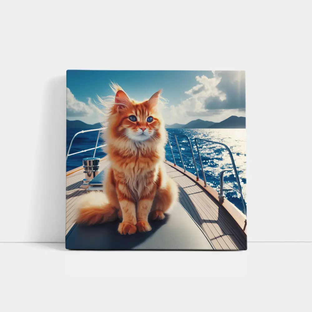 Orange Maine Coon Cat On Sailing Yacht – Wall Art