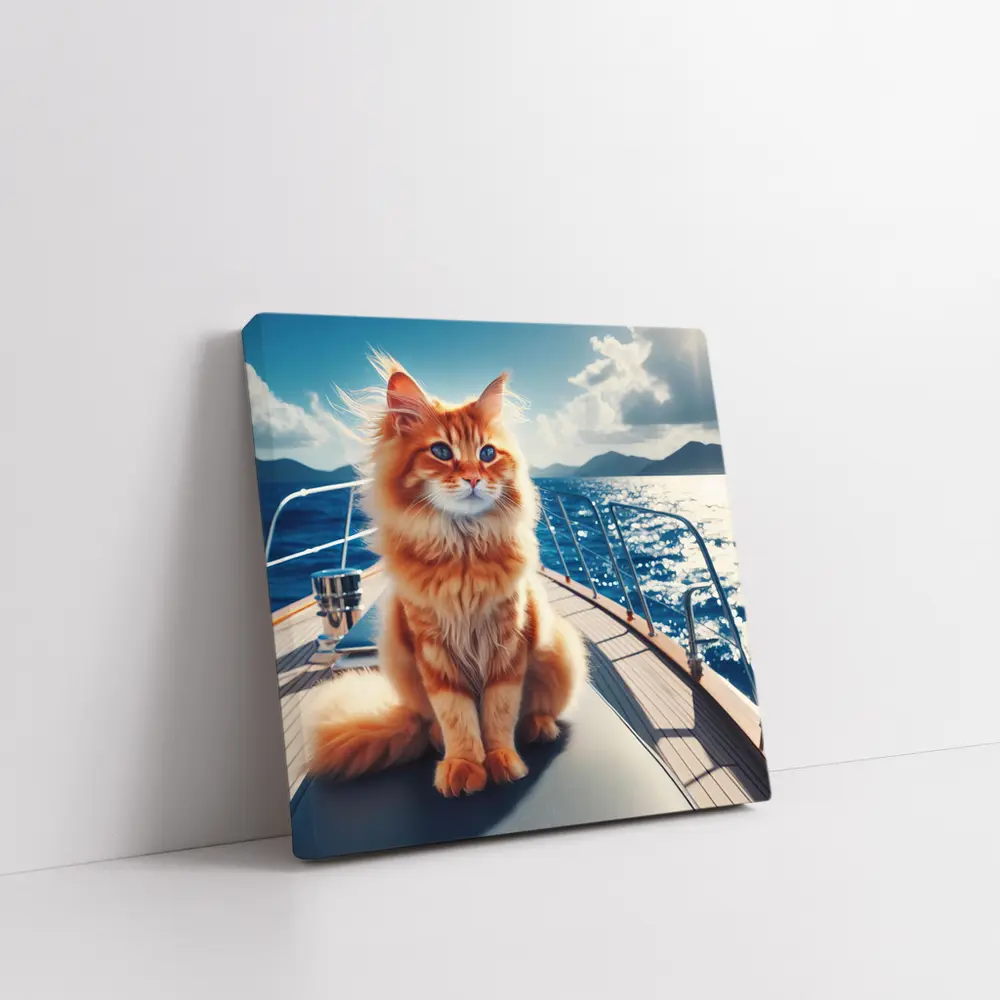 Orange Maine Coon Cat On Sailing Yacht – Wall Art