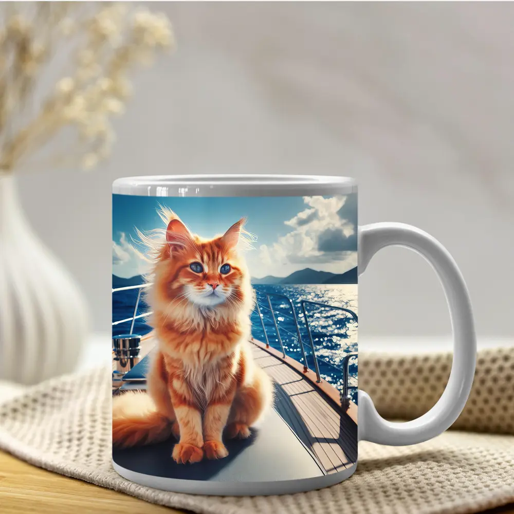 Orange Maine Coon Cat On Sailing Yacht – Mugs