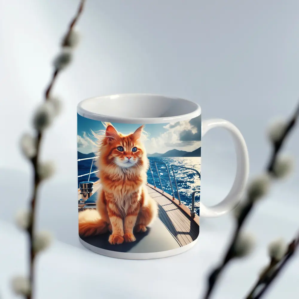 Orange Maine Coon Cat On Sailing Yacht – Mugs