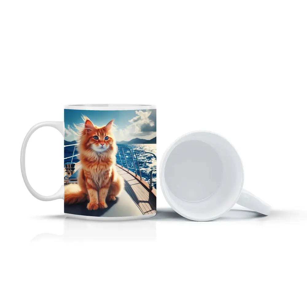 Orange Maine Coon Cat On Sailing Yacht – Mugs