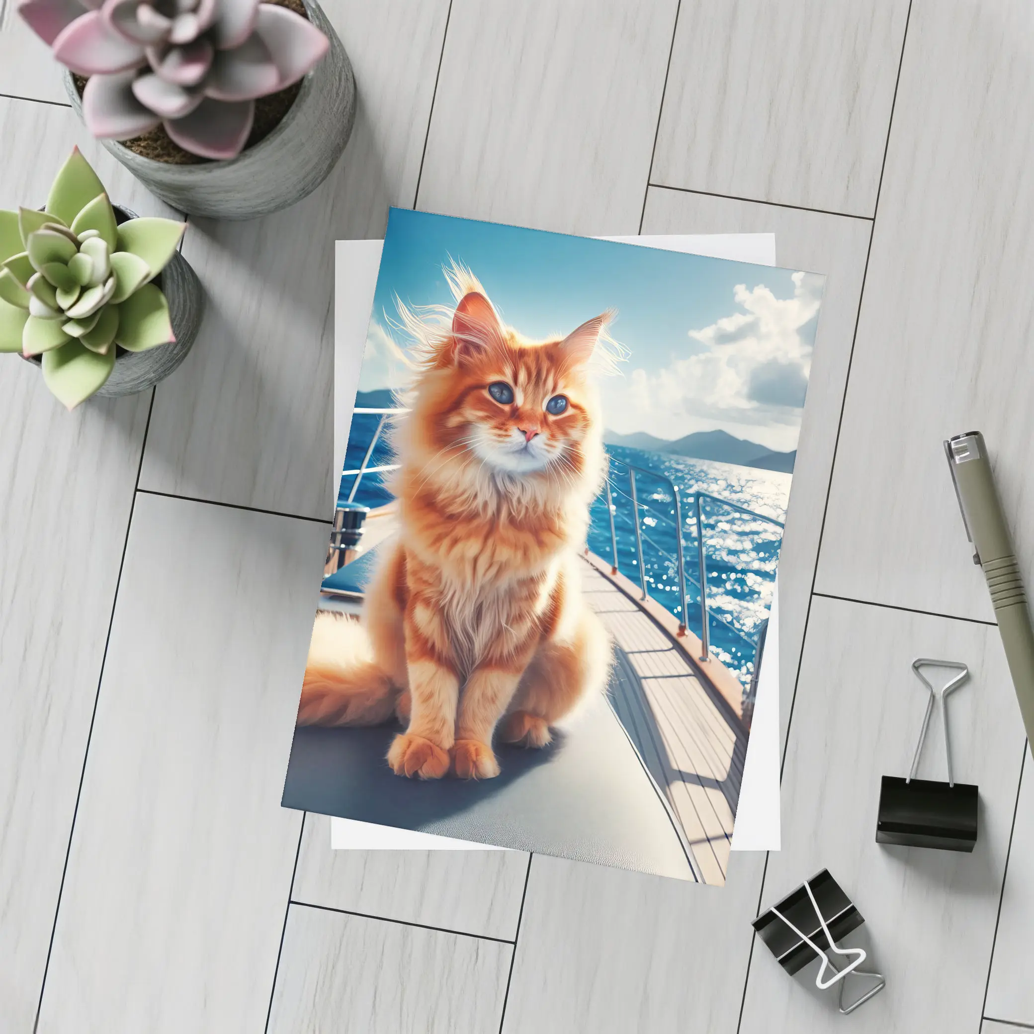 Orange Maine Coon Cat On Sailing Yacht – Postcards