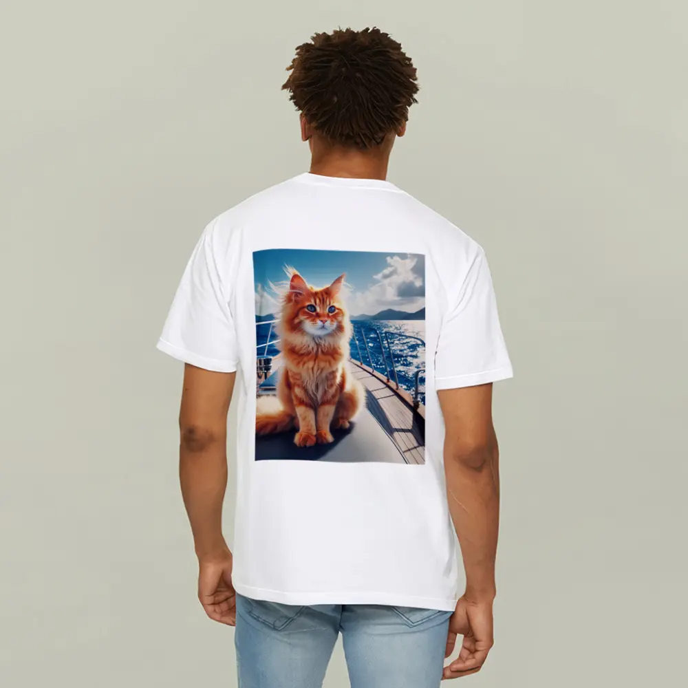 Orange Maine Coon Cat On Sailing Yacht – T-Shirts