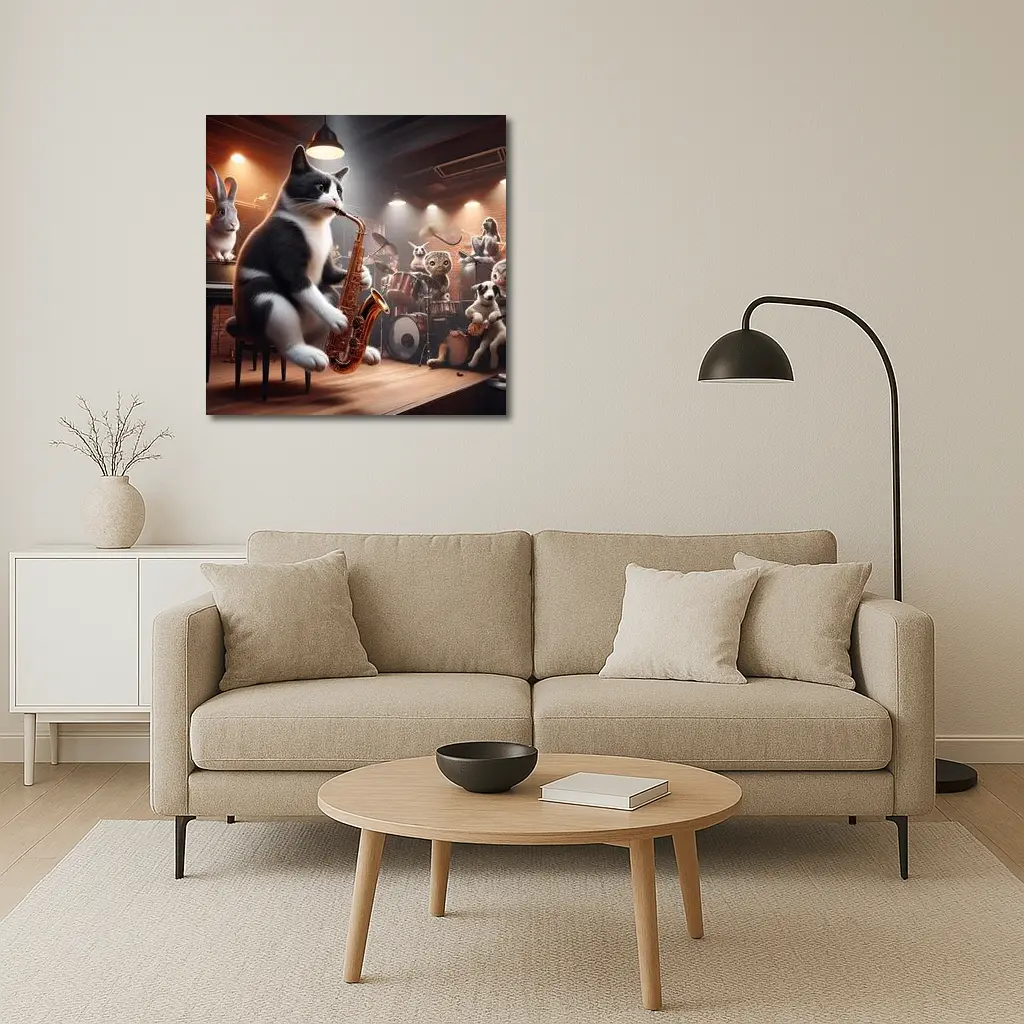 Tuxedo Cat Playing Saxophone Jazz Band – Wall Art