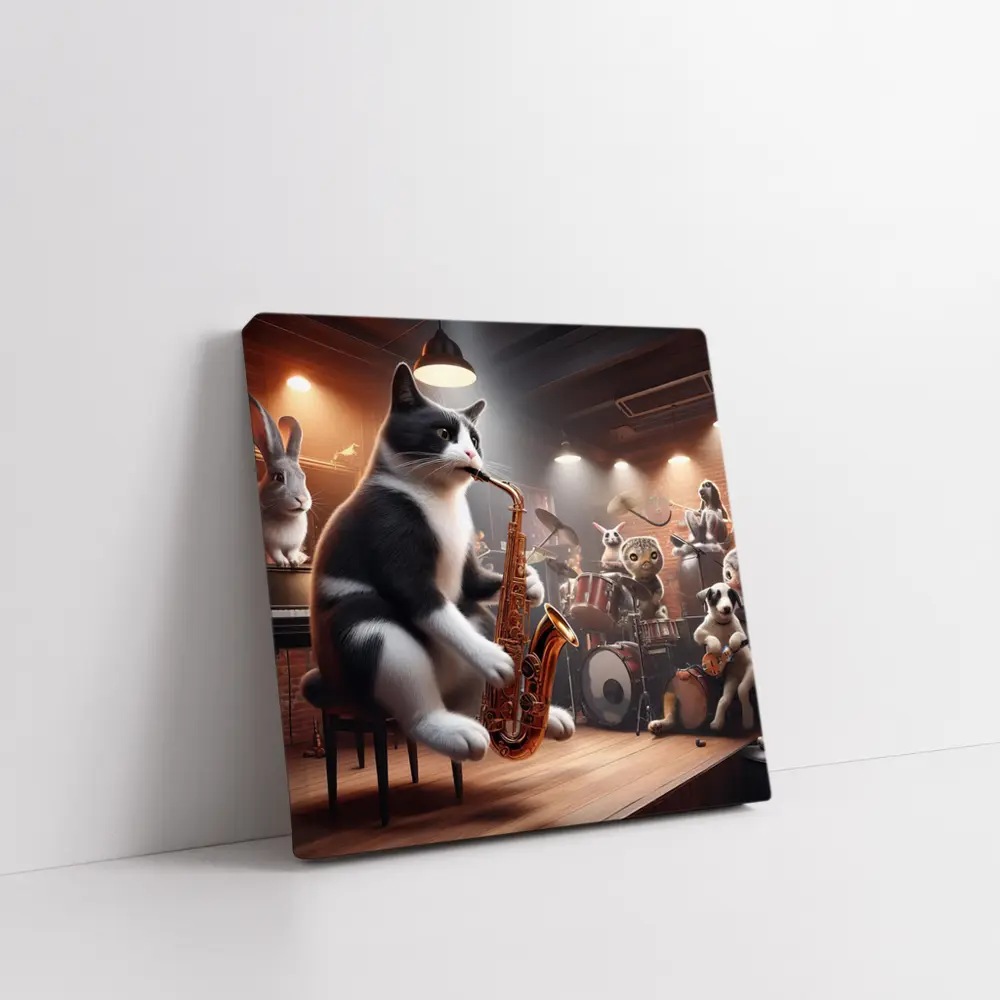 Tuxedo Cat Playing Saxophone Jazz Band – Wall Art