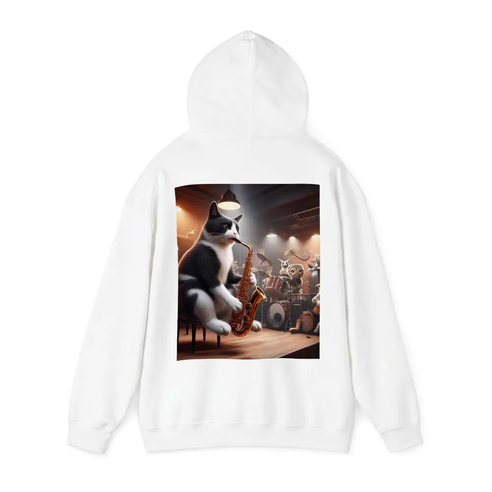 Tuxedo Cat Playing Saxophone Jazz Band – Hoodies