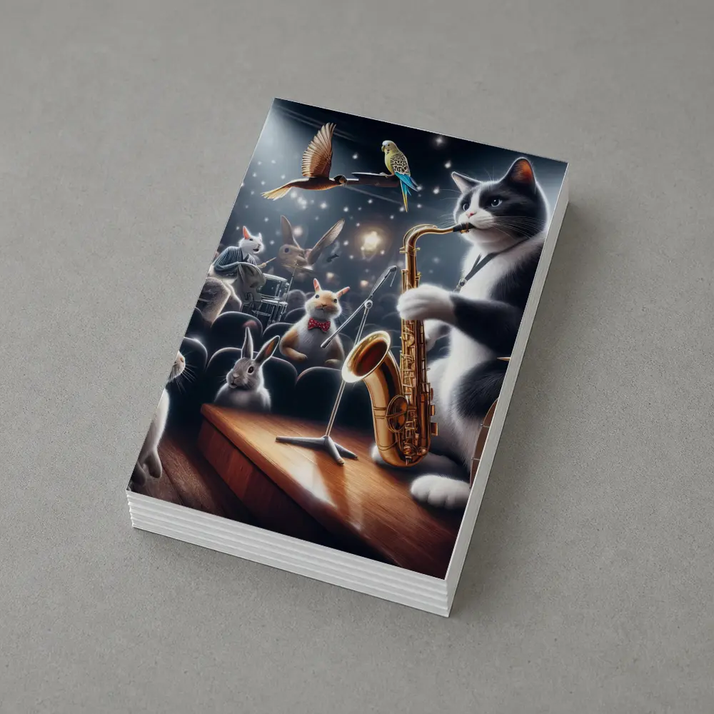 Cat Playing Saxophone On Concert Stage – Postcards