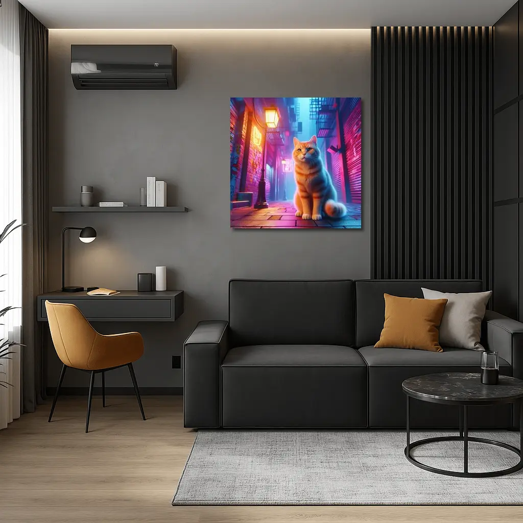 Orange Tabby Cat Neon City Alley – Wall Art