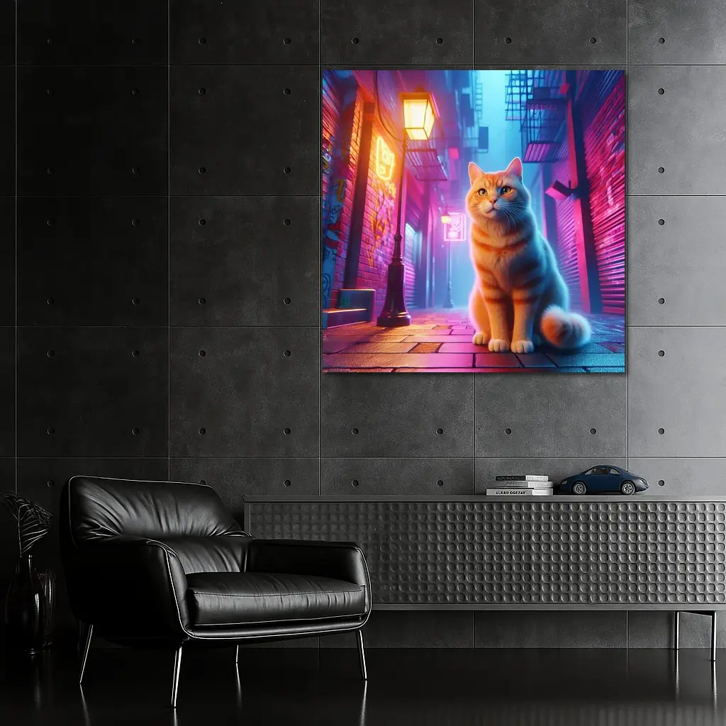 Orange Tabby Cat Neon City Alley – Wall Art