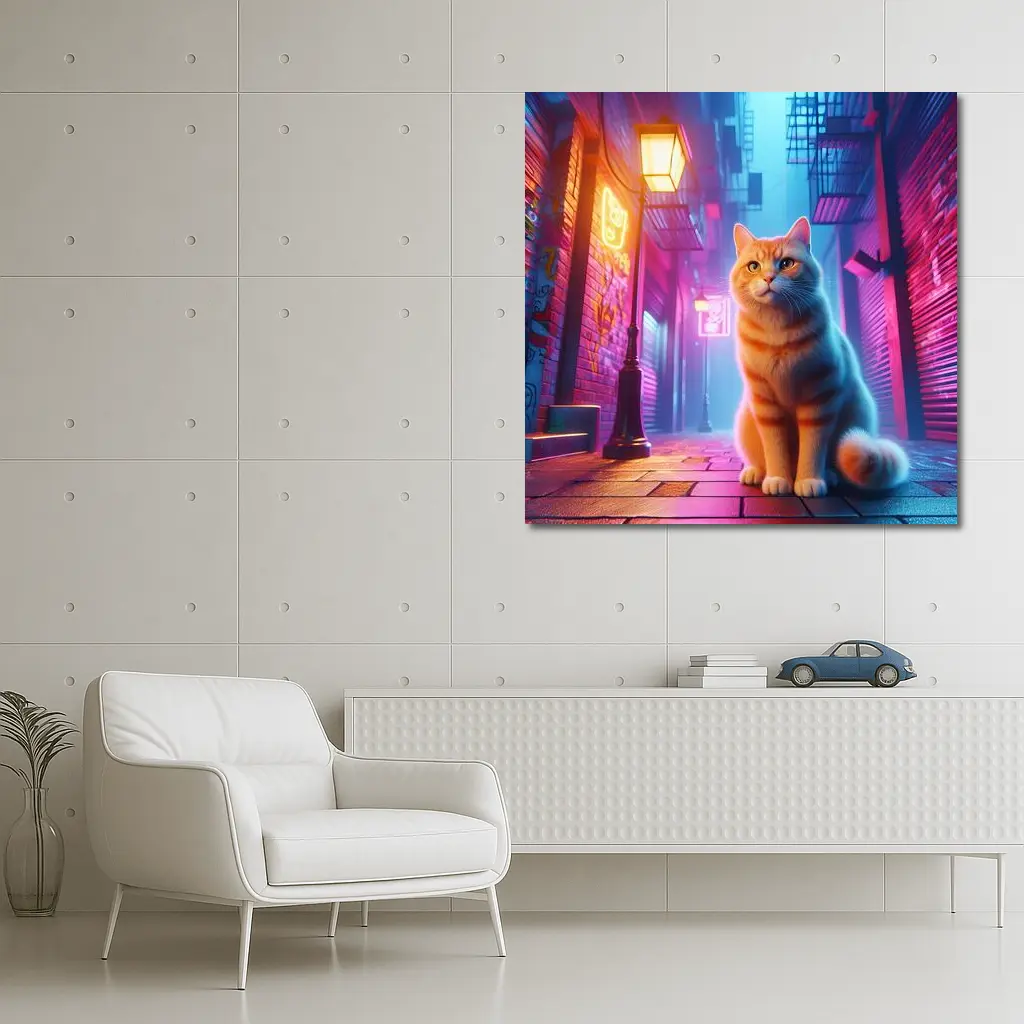 Orange Tabby Cat Neon City Alley – Wall Art