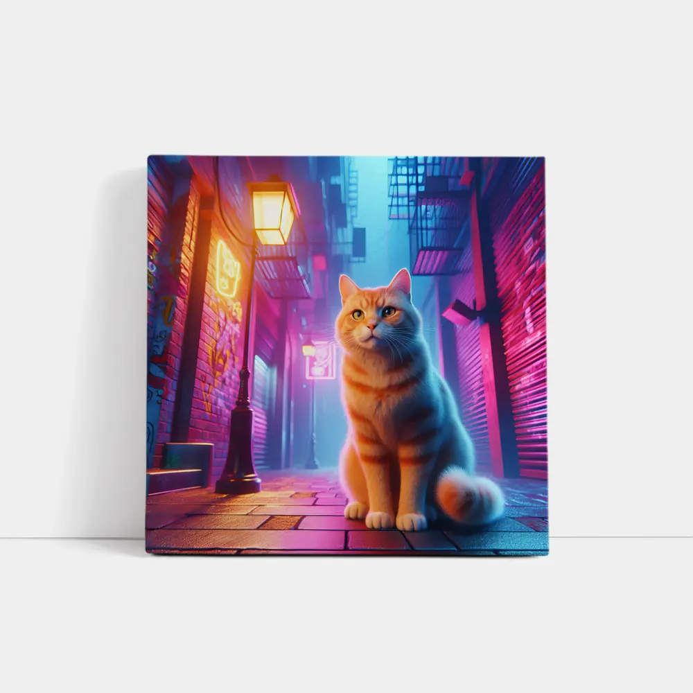 Orange Tabby Cat Neon City Alley – Wall Art