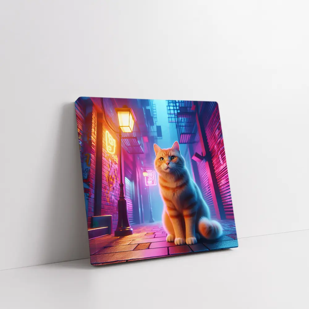 Orange Tabby Cat Neon City Alley – Wall Art