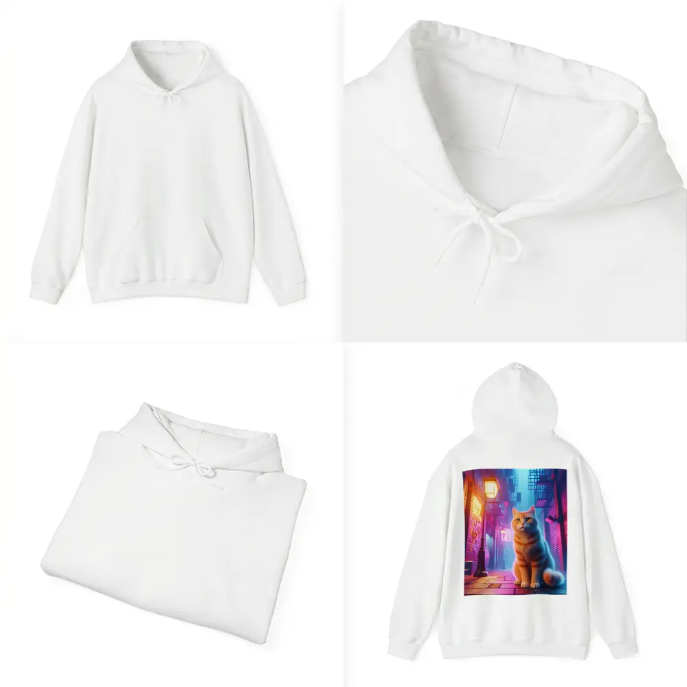 Orange Tabby Cat Neon City Alley – Hoodies