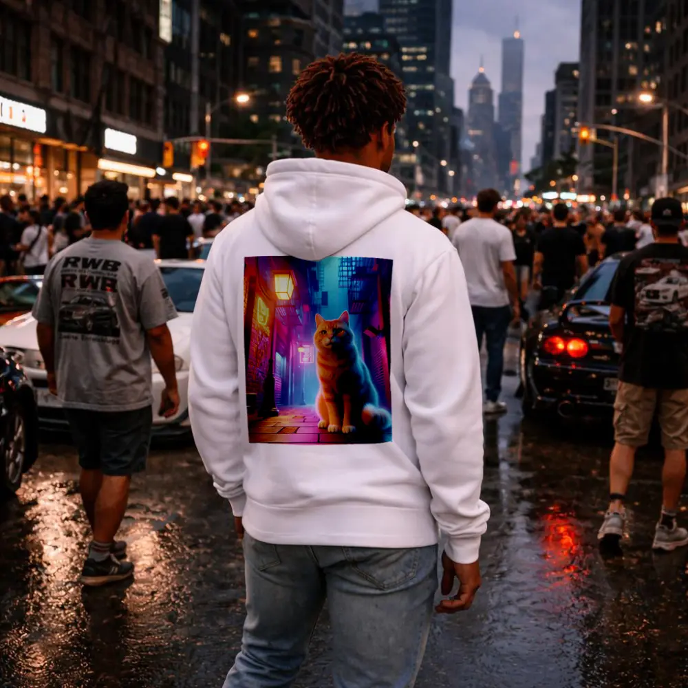 Orange Tabby Cat Neon City Alley – Hoodies