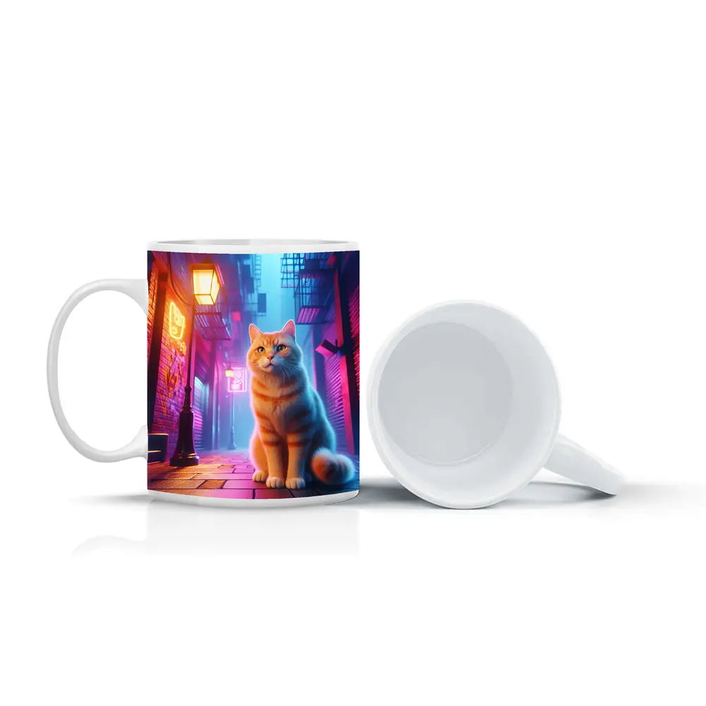 Orange Tabby Cat Neon City Alley – Mugs