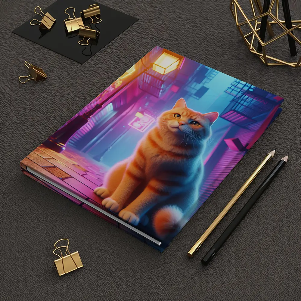 Orange Tabby Cat Neon City Alley – Notebooks