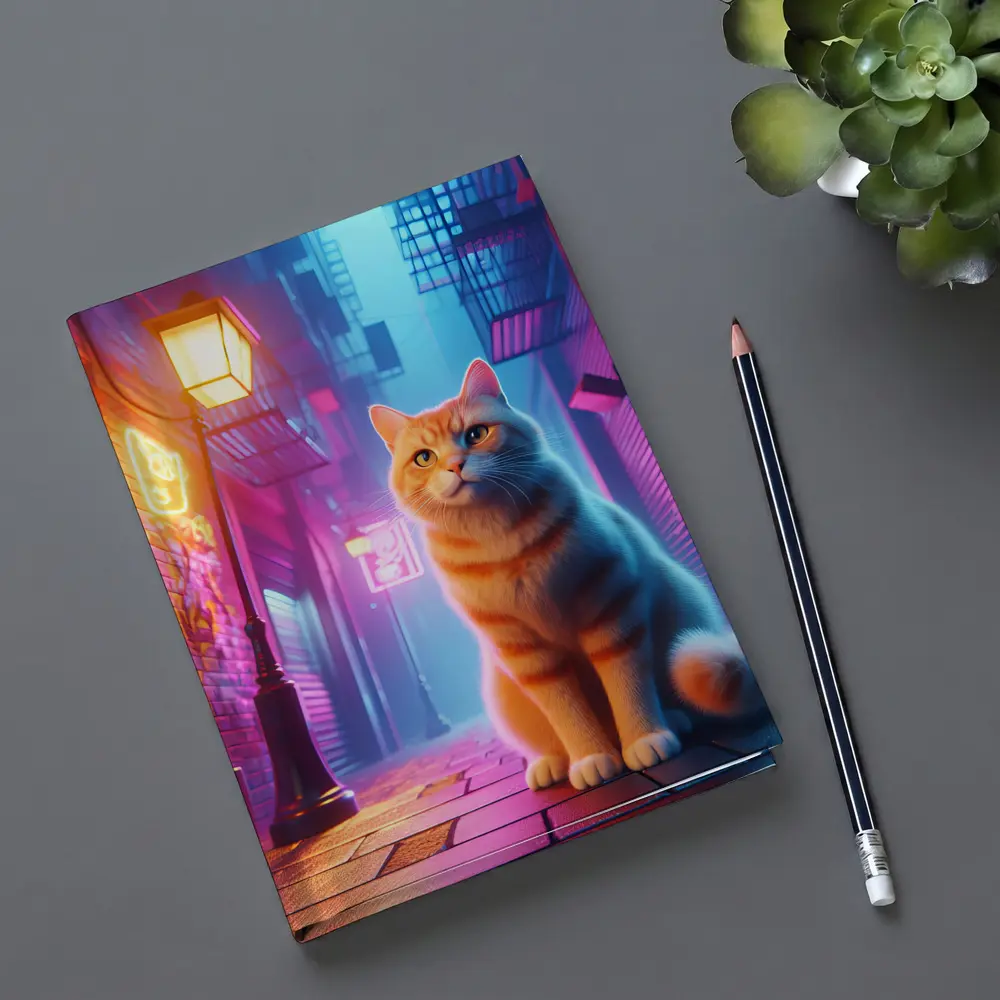 Orange Tabby Cat Neon City Alley – Notebooks