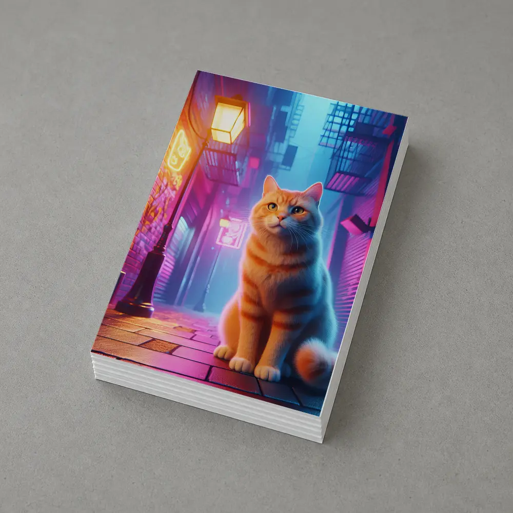 Orange Tabby Cat Neon City Alley – Postcards