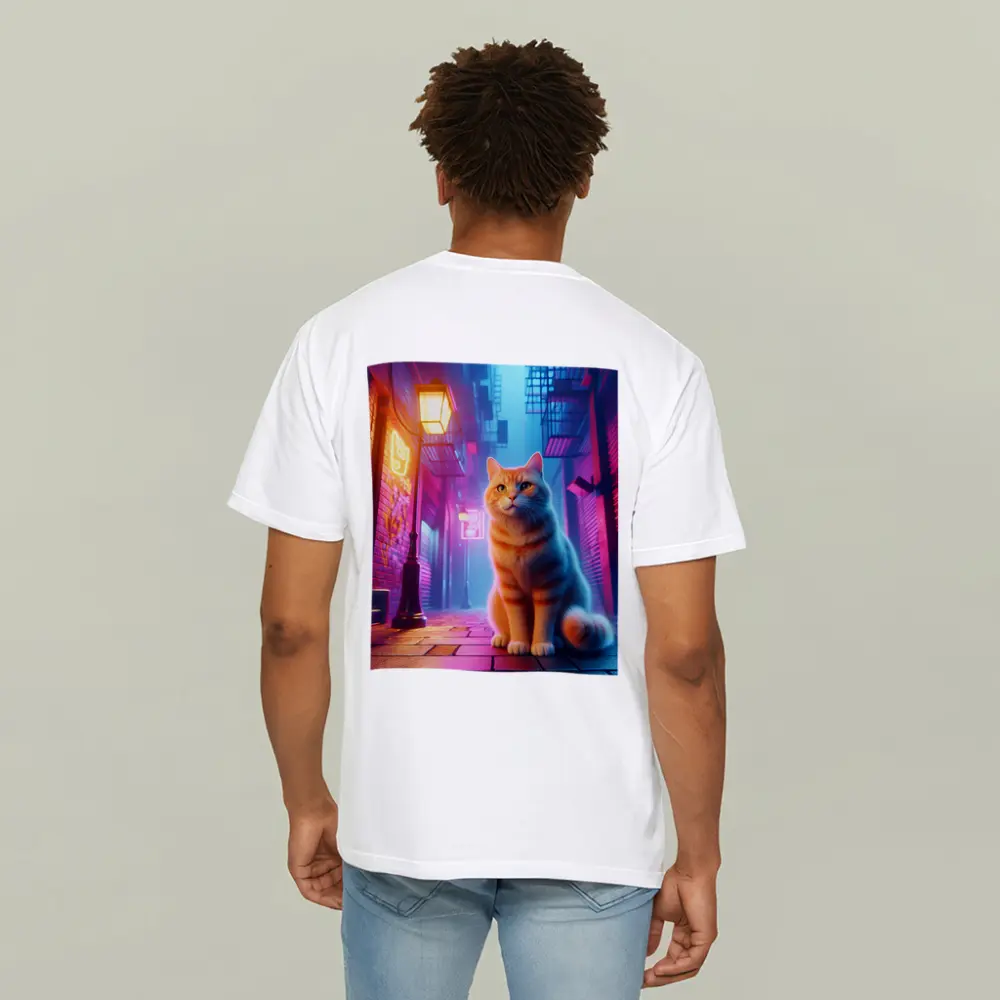 Orange Tabby Cat Neon City Alley – T-Shirts