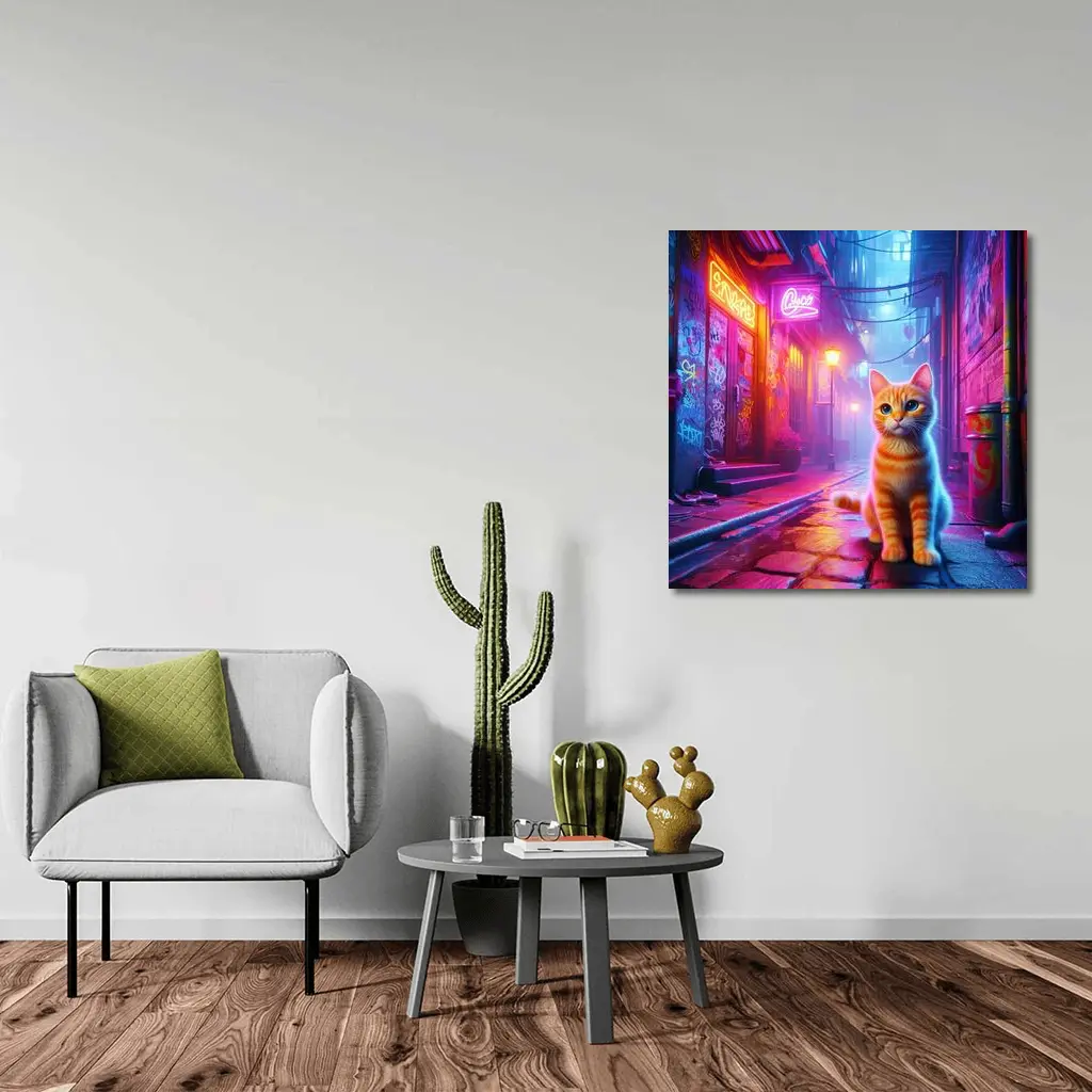 Orange Tabby Cat Neon Alley Cyberpunk – Wall Art