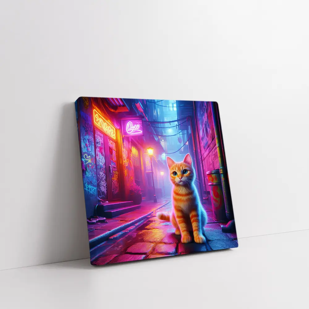 Orange Tabby Cat Neon Alley Cyberpunk – Wall Art