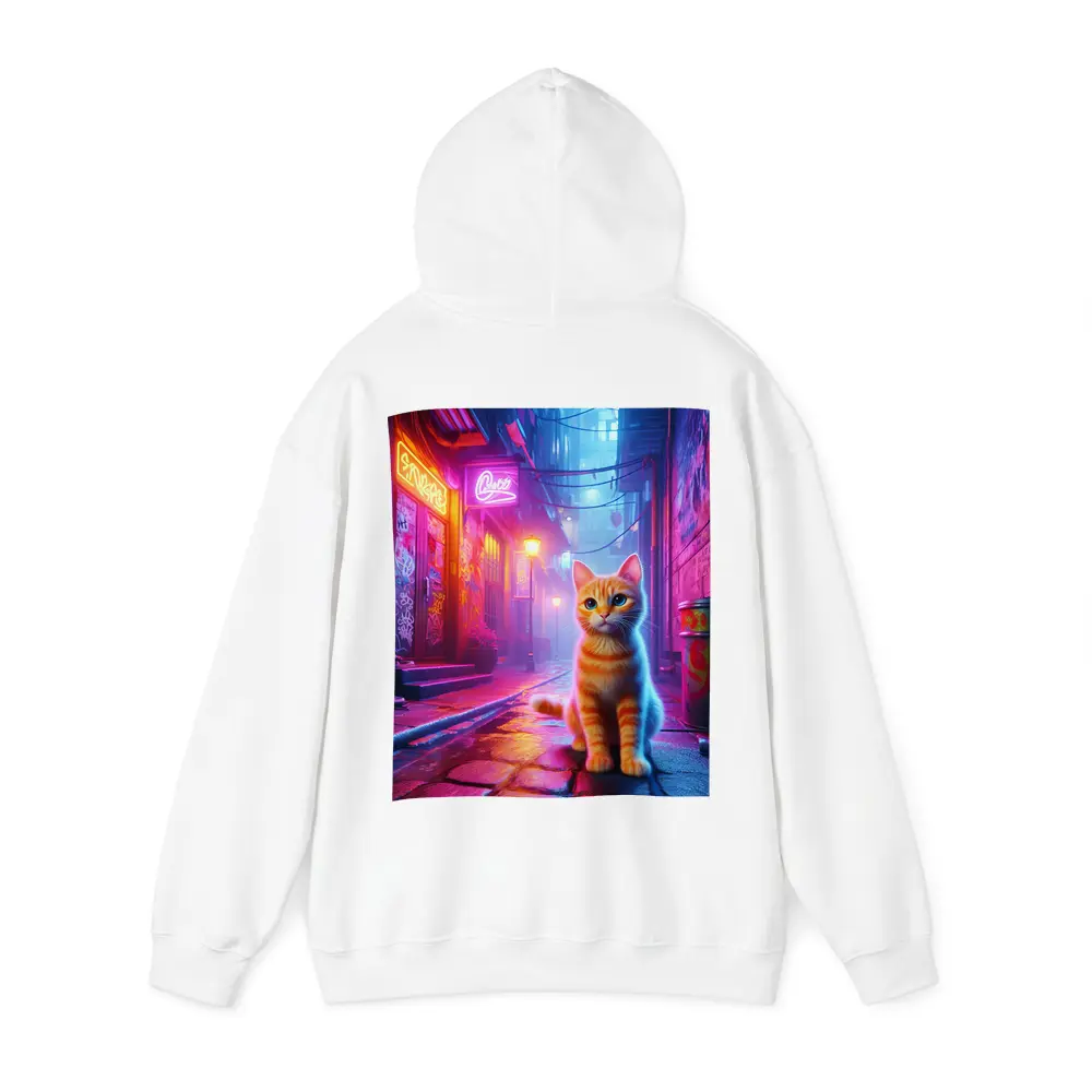 Orange Tabby Cat Neon Alley Cyberpunk – Hoodies