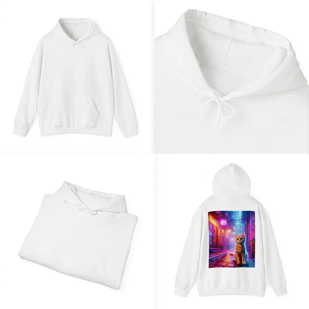 Orange Tabby Cat Neon Alley Cyberpunk – Hoodies
