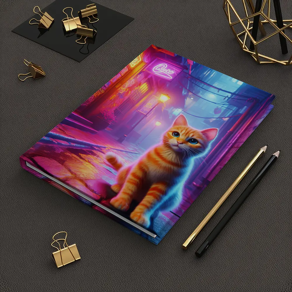 Orange Tabby Cat Neon Alley Cyberpunk – Notebooks