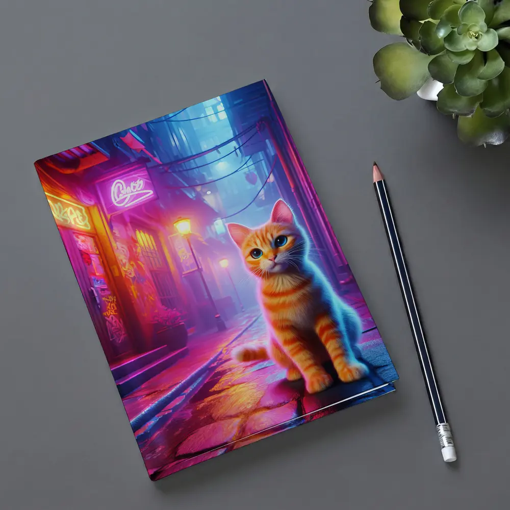 Orange Tabby Cat Neon Alley Cyberpunk – Notebooks
