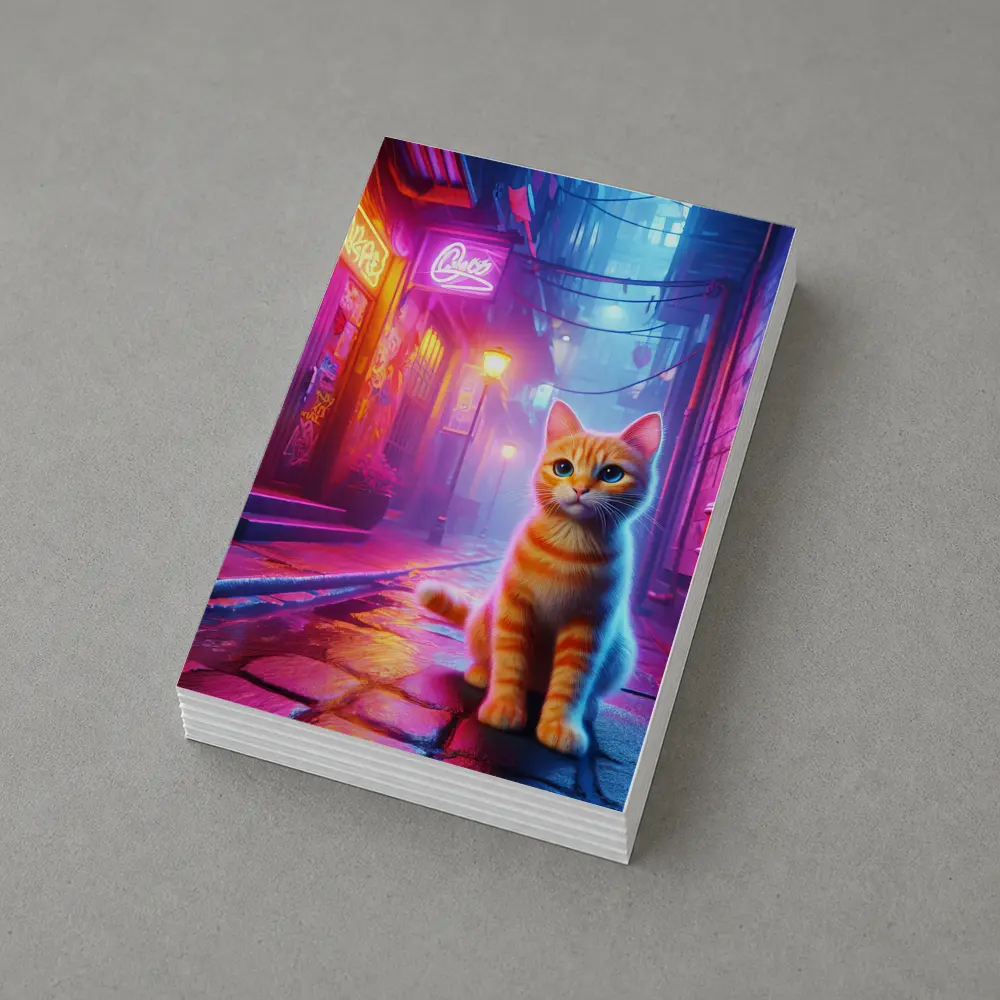 Orange Tabby Cat Neon Alley Cyberpunk – Postcards