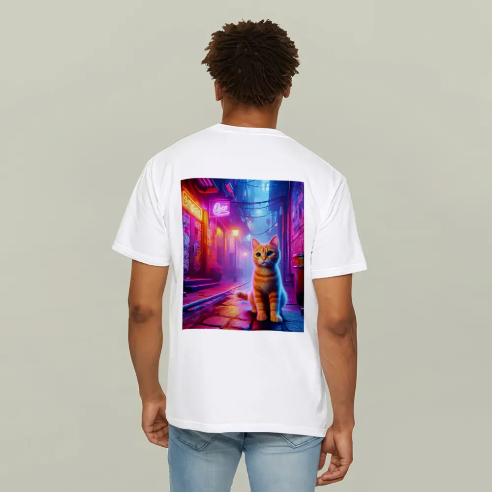 Orange Tabby Cat Neon Alley Cyberpunk – T-Shirts
