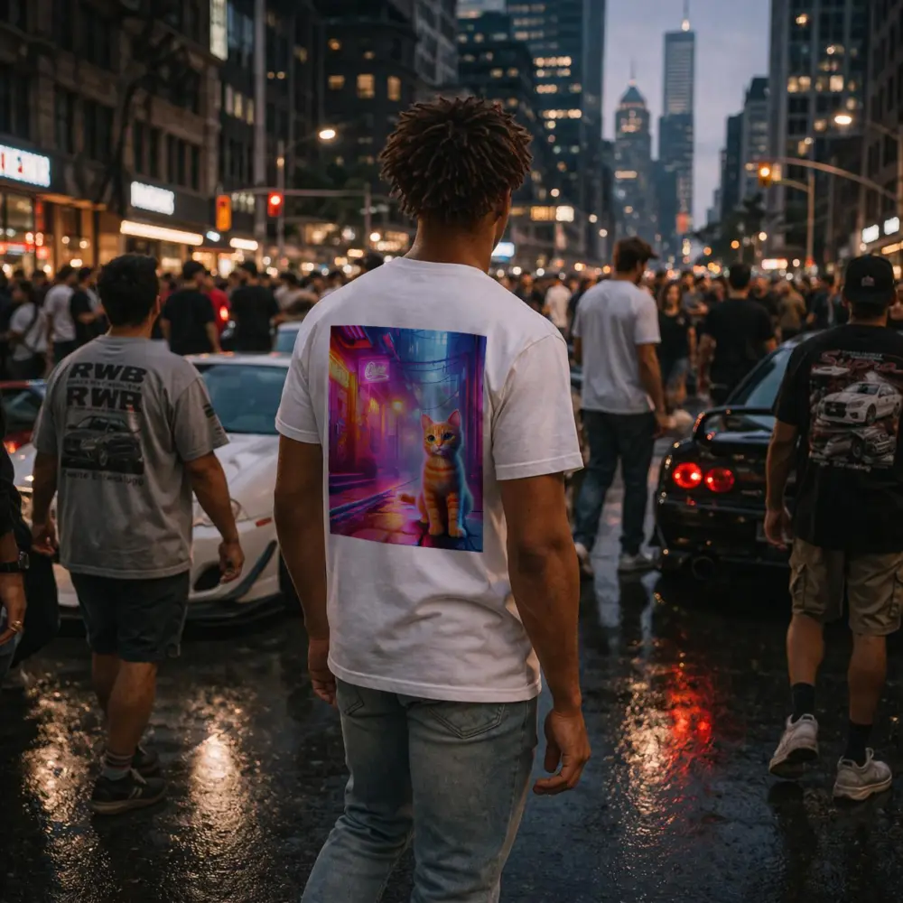 Orange Tabby Cat Neon Alley Cyberpunk – T-Shirts