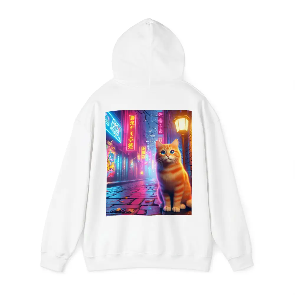 Orange Tabby Cat Neon City Night Street – Hoodies