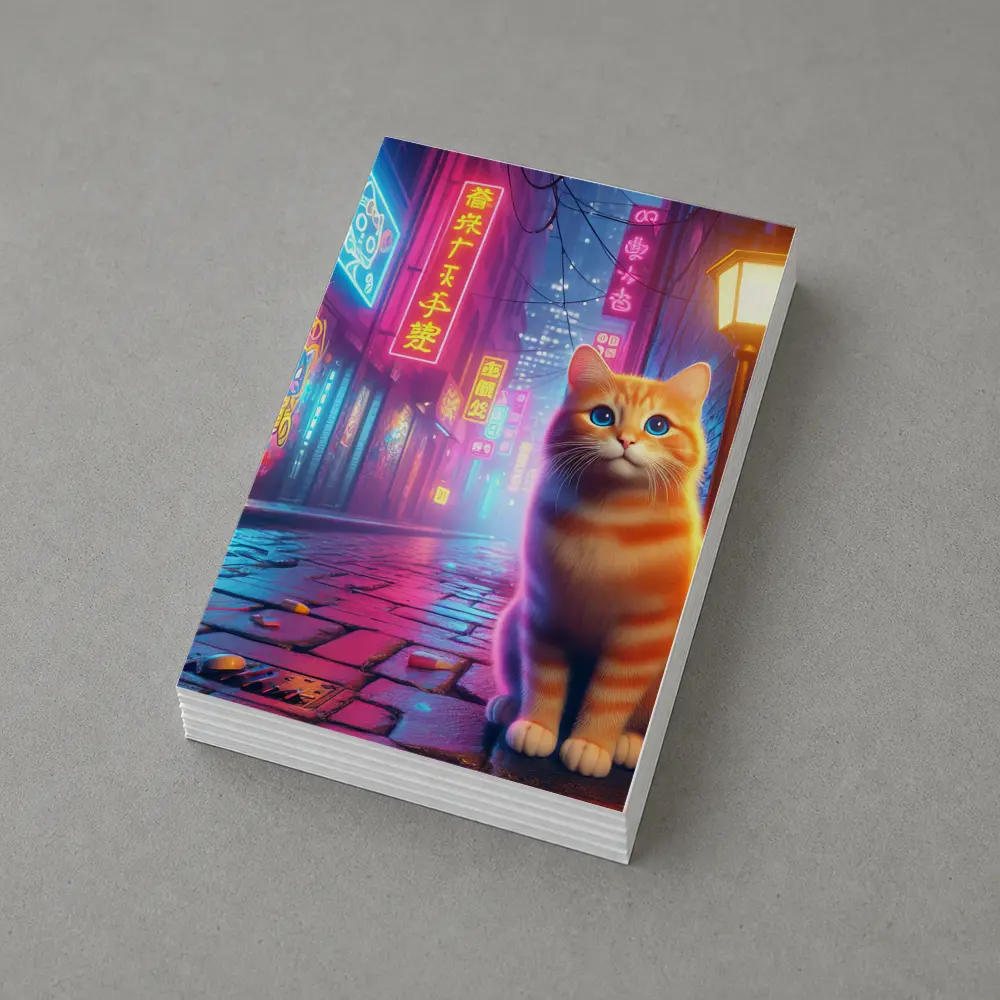 Orange Tabby Cat Neon City Night Street – Postcards