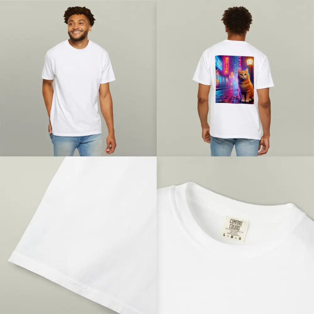 Orange Tabby Cat Neon City Night Street – T-Shirts