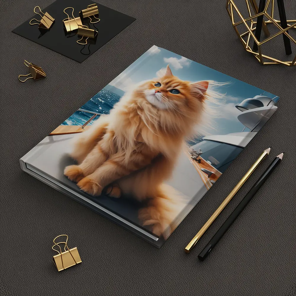 Fluffy Orange Cat Sitting On Luxury Yacht – Notebooks