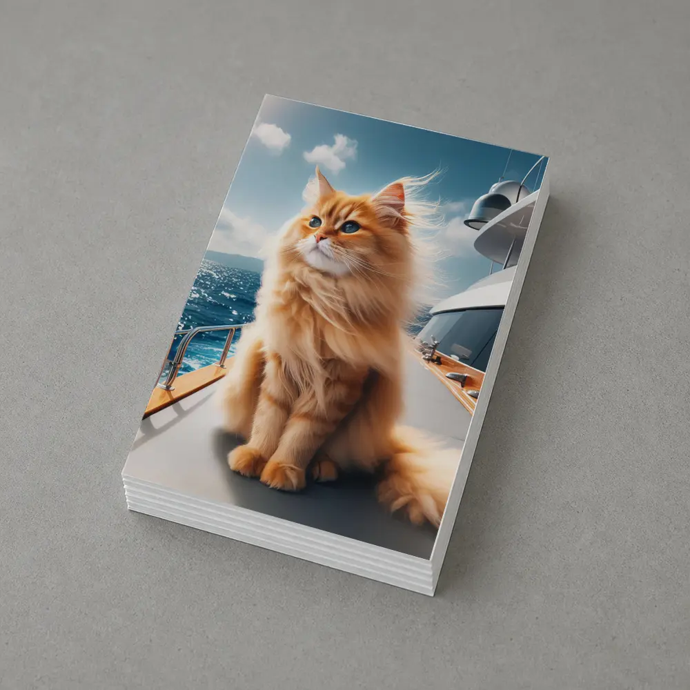 Fluffy Orange Cat Sitting On Luxury Yacht – Postcards